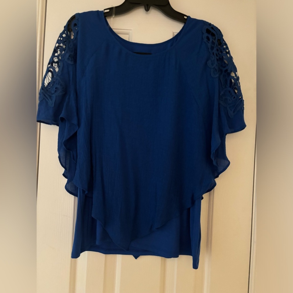 Royal blue layered top size Medium with lace on the sleeves